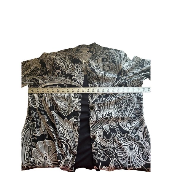 Coral Bay Plus Black & White Paisley Faux 2 Pc Top 1X Lightweight Womens Blouse - Picture 8 of 10